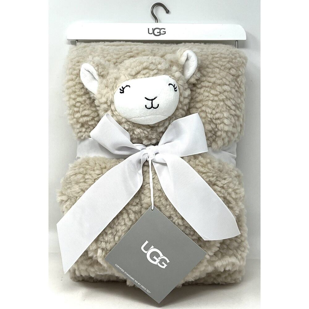 UGG Lovey & Baby Blanket Llama Sherpa 2-Piece Gift Set Birch Tan Beige CLOUD